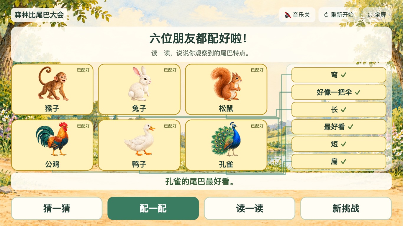 先猜动物,再把尾巴特点配起来实际课件画面