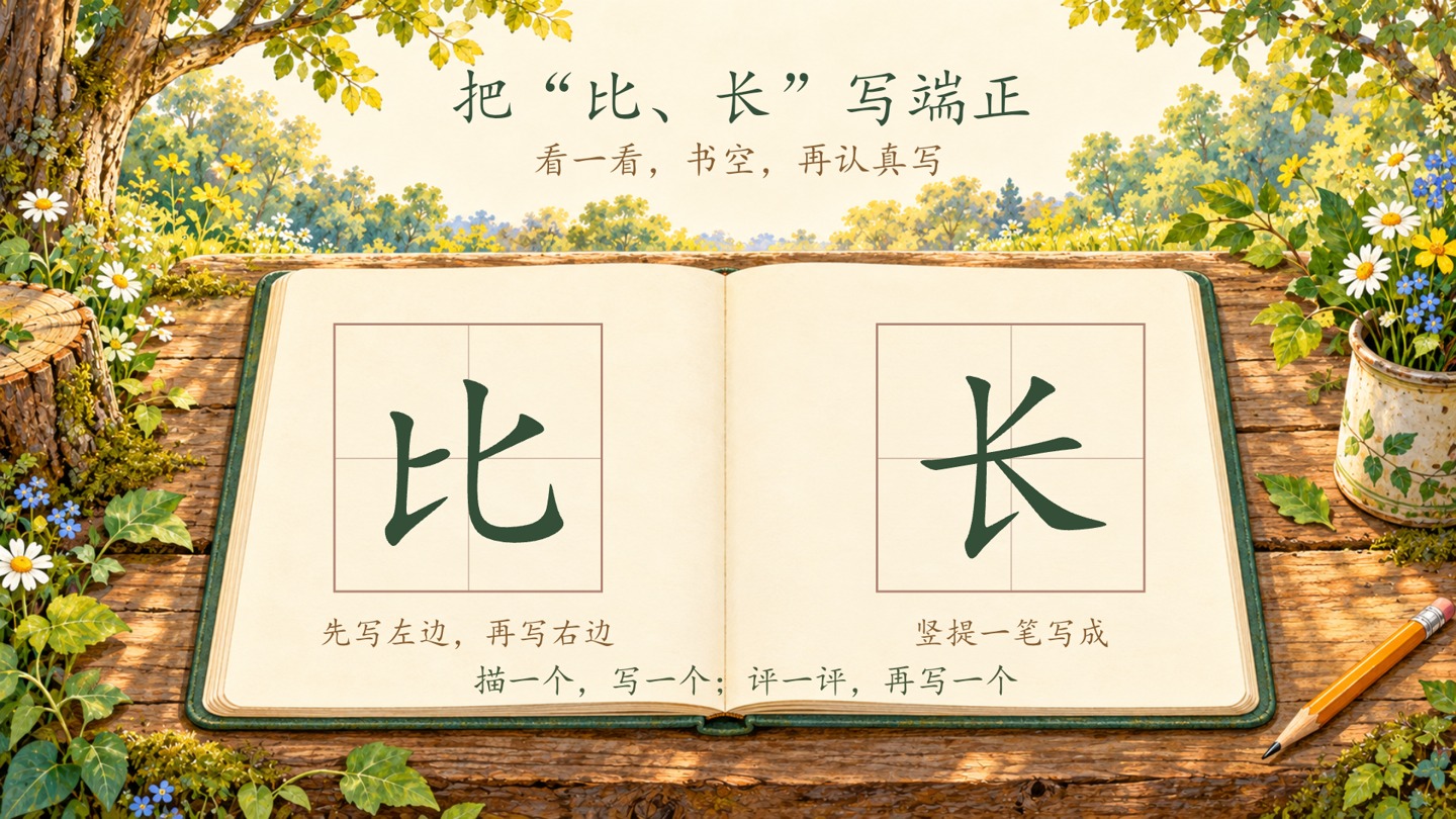 观察新动物,练写“比、长”实际课件画面