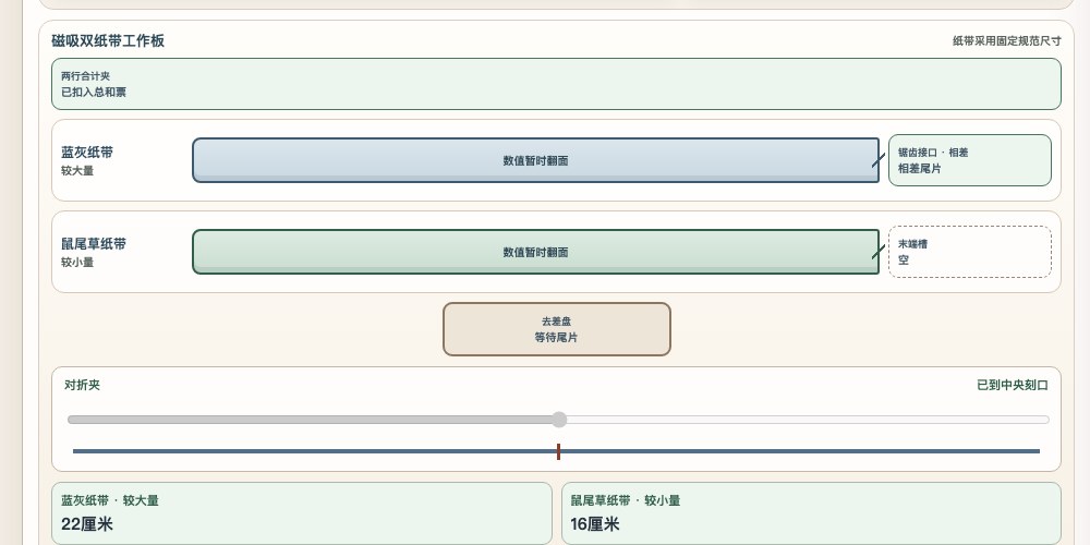 《和差问题：移走相差段，再把剩余平均分》互动页面截图，暖白纸带工作板上的总和、相差段与去差均分操作