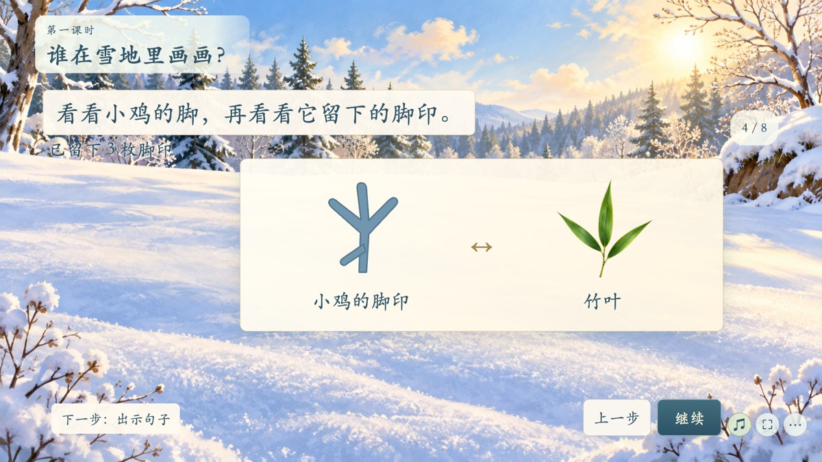 小鸡脚印与竹叶的真实对照界面